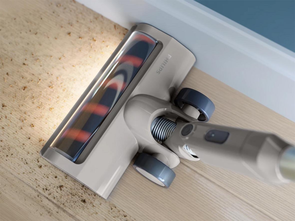 Đầu hút LED giúp dễ phát hiện bụi ở gầm tủ và mép tường.