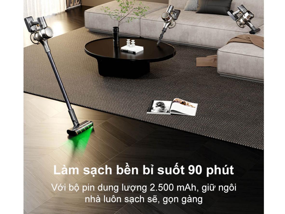 Pin 8 x 2.500 mAh cho thời gian hoạt động tối đa 90 phút ở chế độ Eco.