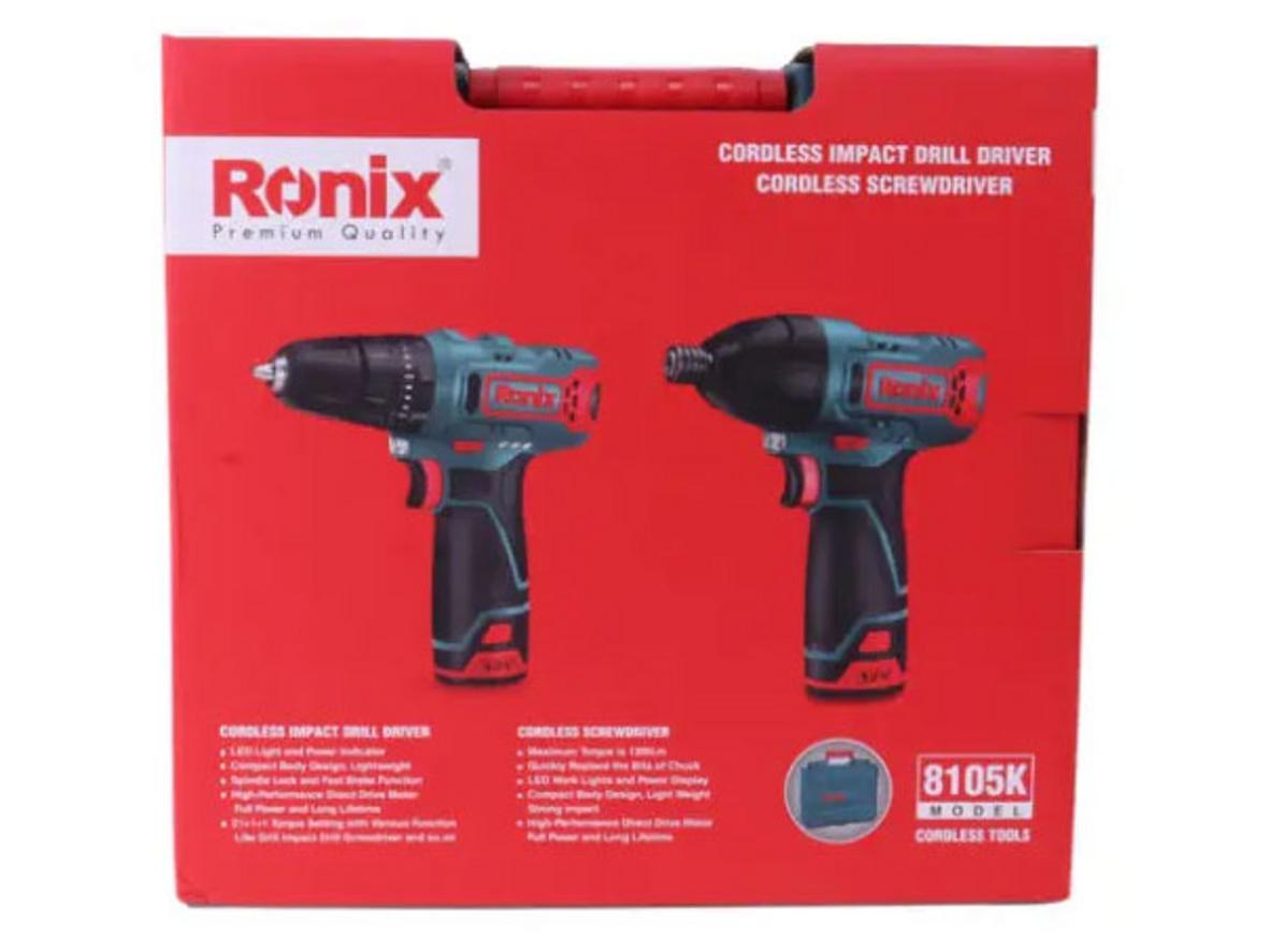 Pin Lithium-Ion 12V/2.0Ah giúp bộ Ronix 8105K gọn nhẹ và cơ động.