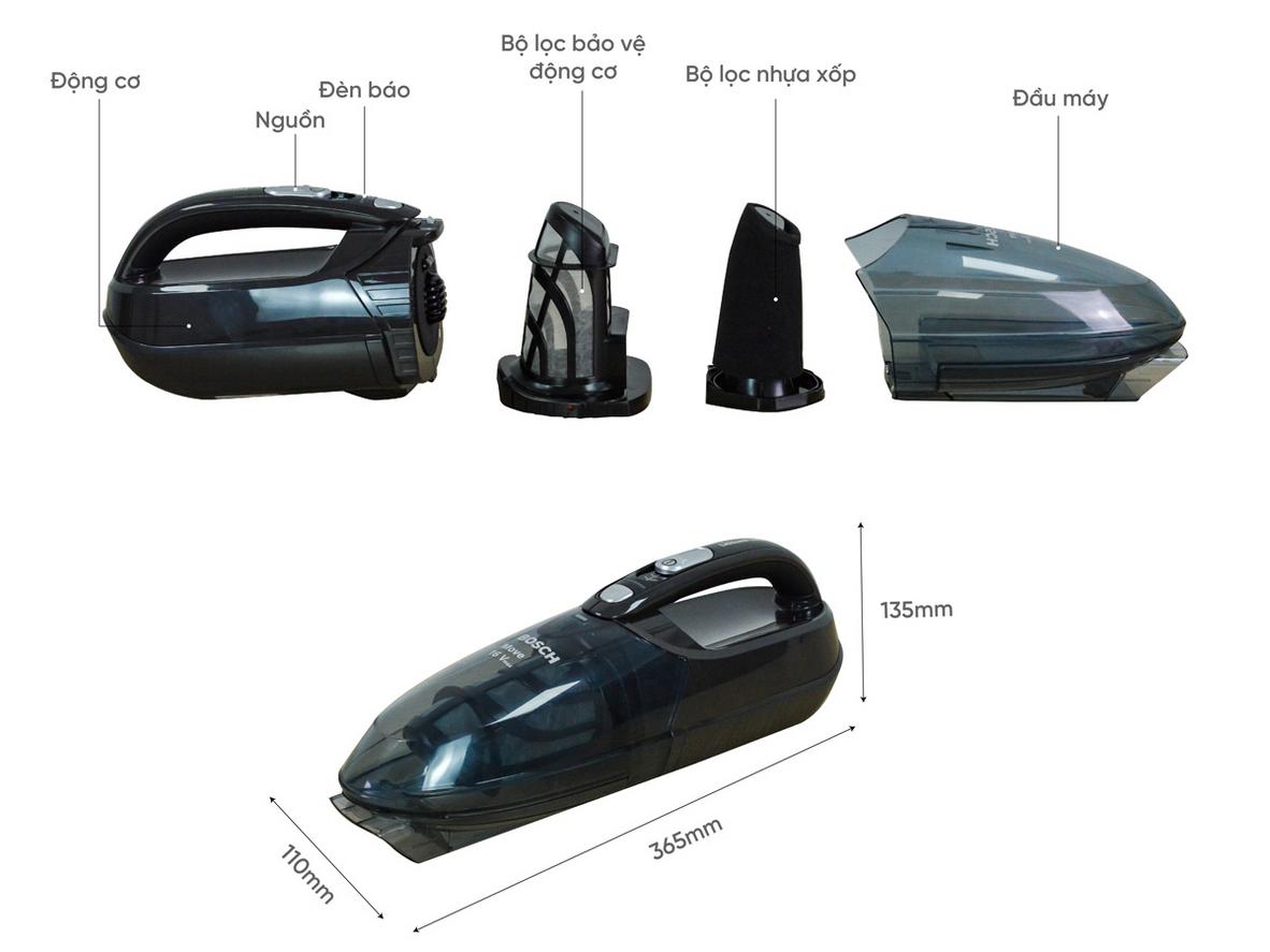 Pin Lithium-ion 16V giúp Bosch BHN16L hoạt động không dây đến 40 phút.