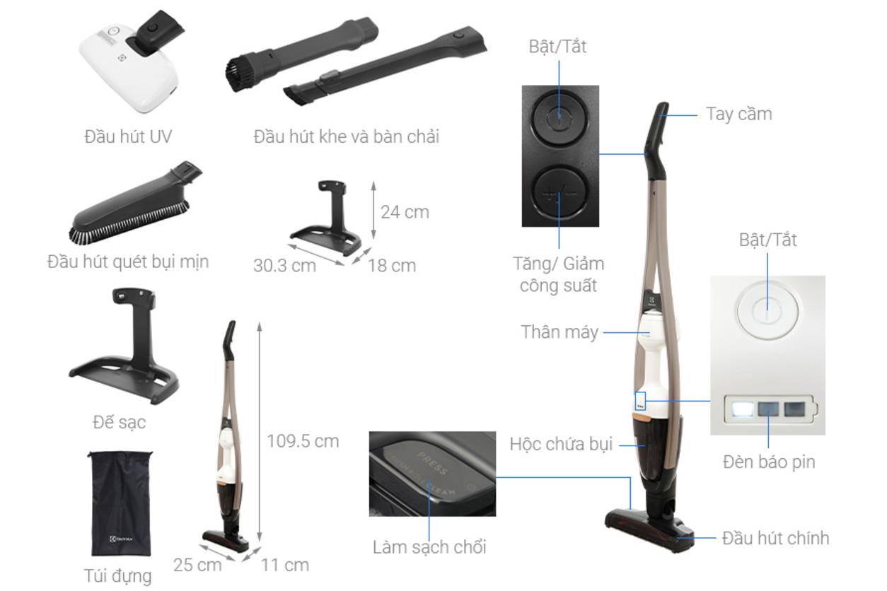 BrushRollClean và bộ đầu hút đa năng giúp làm sạch tóc, bụi và khe hẹp.