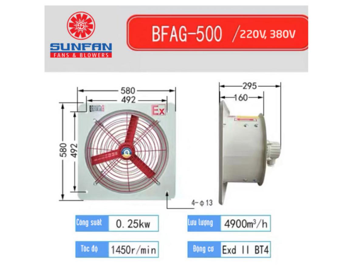Lưu lượng 4.900 m3/h giúp BFAG-500 hút khí nóng và khí thải nhanh hơn.