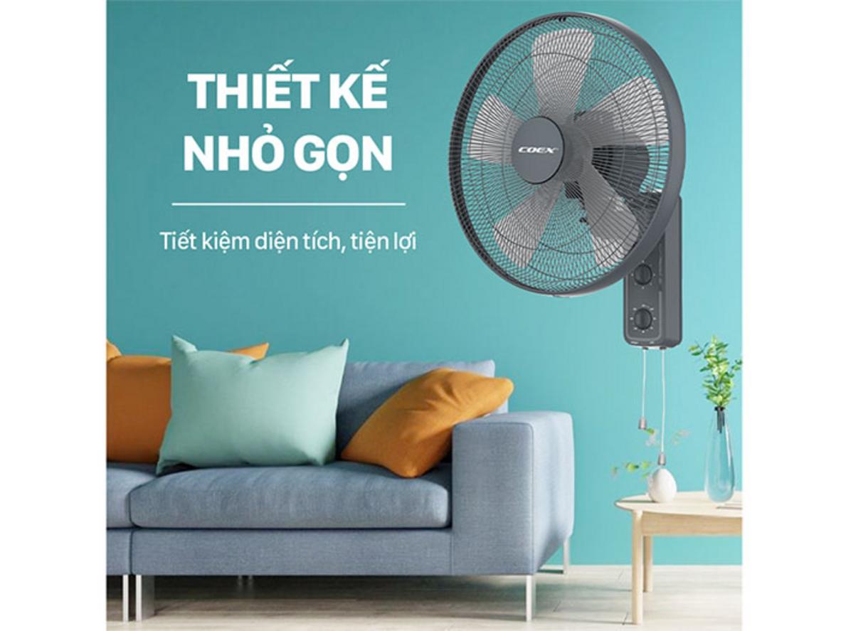 Cận cảnh Coex CW-7212: 5 cánh, sải cánh 40cm, thiết kế treo tường gọn gàng.