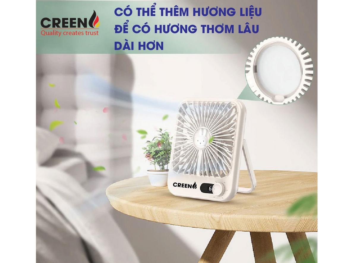 Pin 1500 mAh giúp quạt hoạt động 4–6 giờ tùy mức gió.