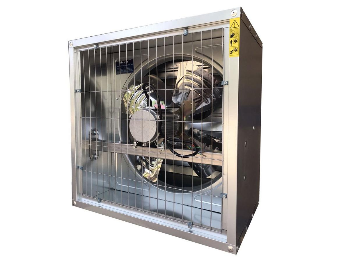 Quạt thông gió vuông trực tiếp Hawin HSB 600 cho nhà xưởng, kho hàng và bếp công nghiệp.