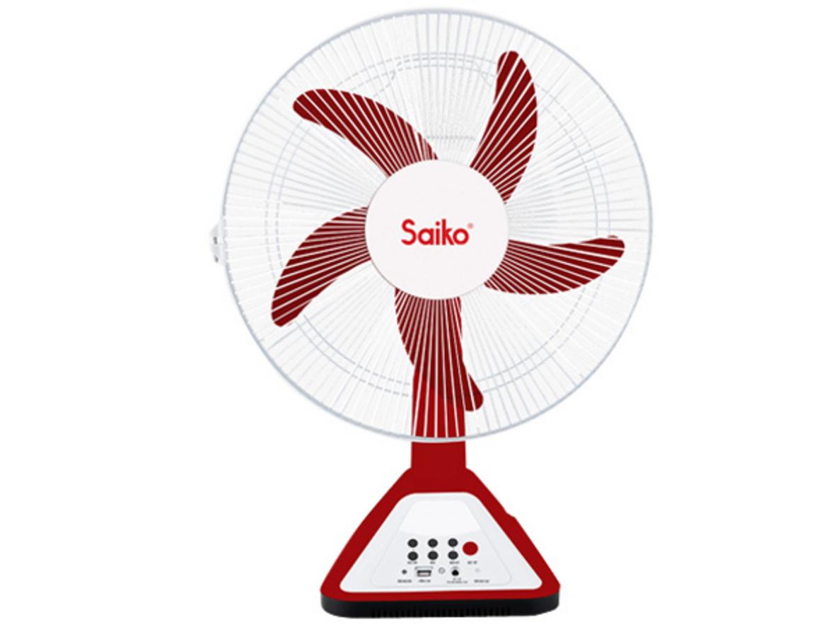 Quạt tích điện 20W Saiko RF-514 gọn nhẹ, có remote, phù hợp dùng khi mất điện.