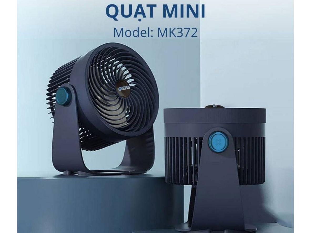 Quạt tích điện Kachi MK372 nhỏ gọn 20cm, phù hợp phòng ngủ và bàn làm việc.