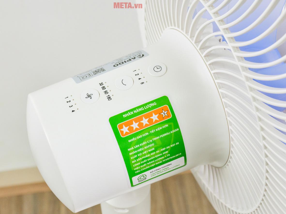 Quạt tích điện Rapido RBF-30 phù hợp cho gia đình, phòng ngủ và khi mất điện.