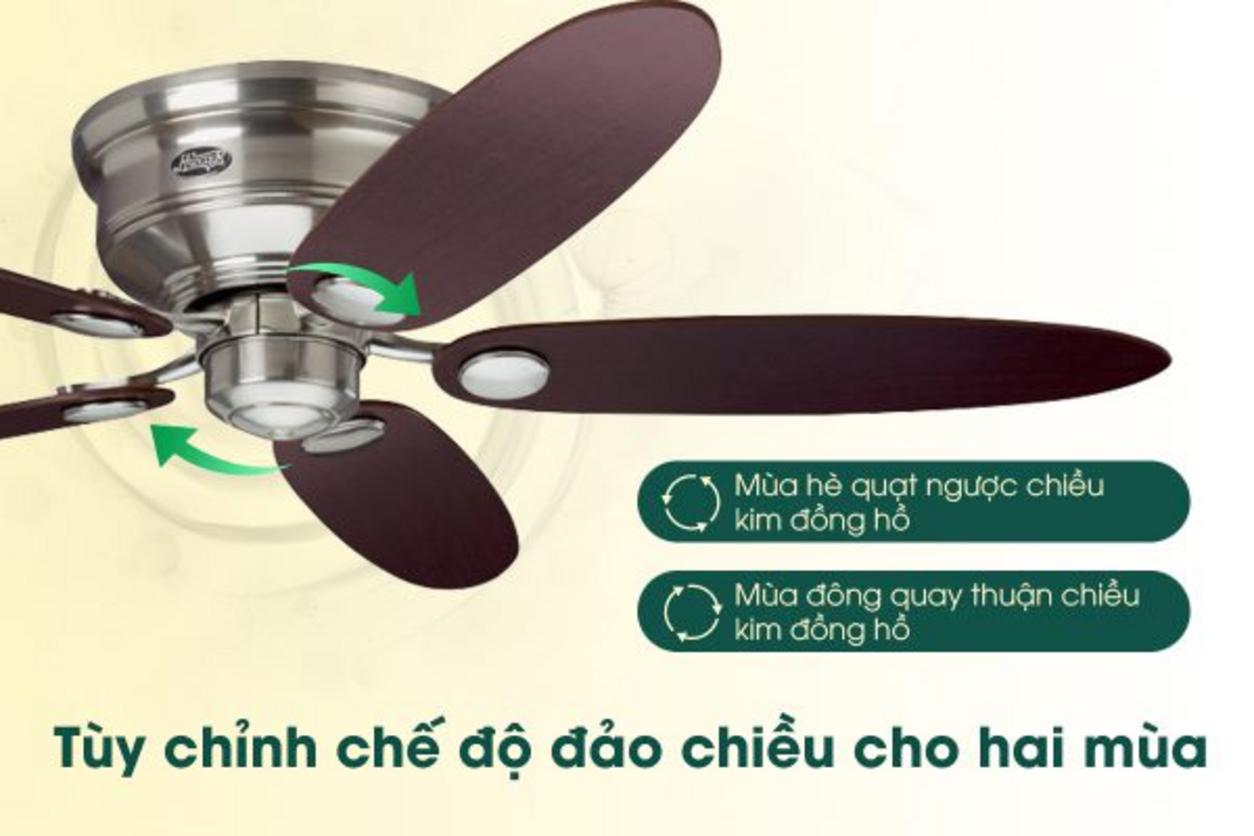 Khoảng cách 20 cm từ trần đến cánh giúp Hunter LowProfile 24372 phù hợp trần thấp.