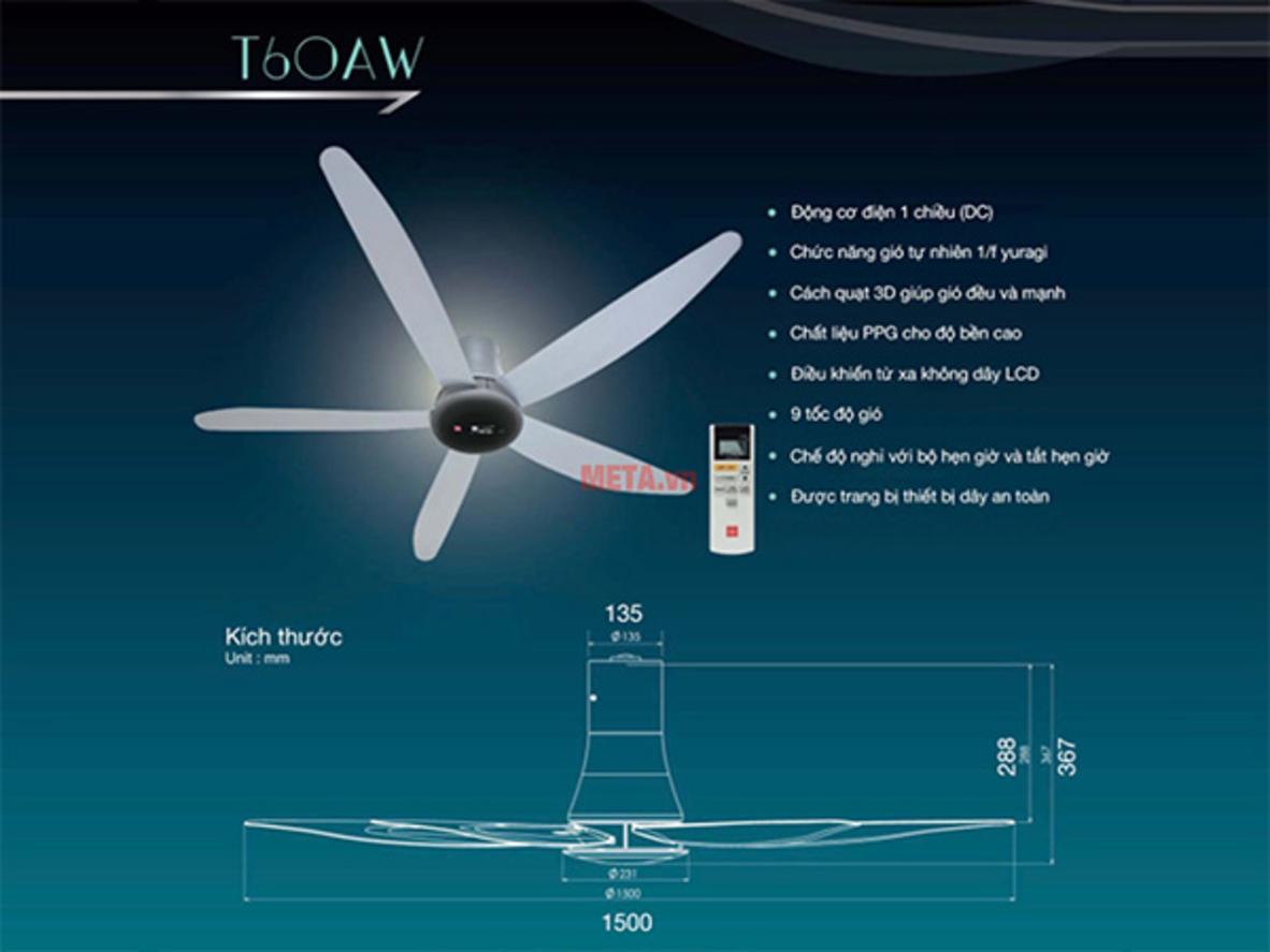 KDK T60AW tạo luồng gió đều cho phòng khách hoặc phòng ngủ lớn.