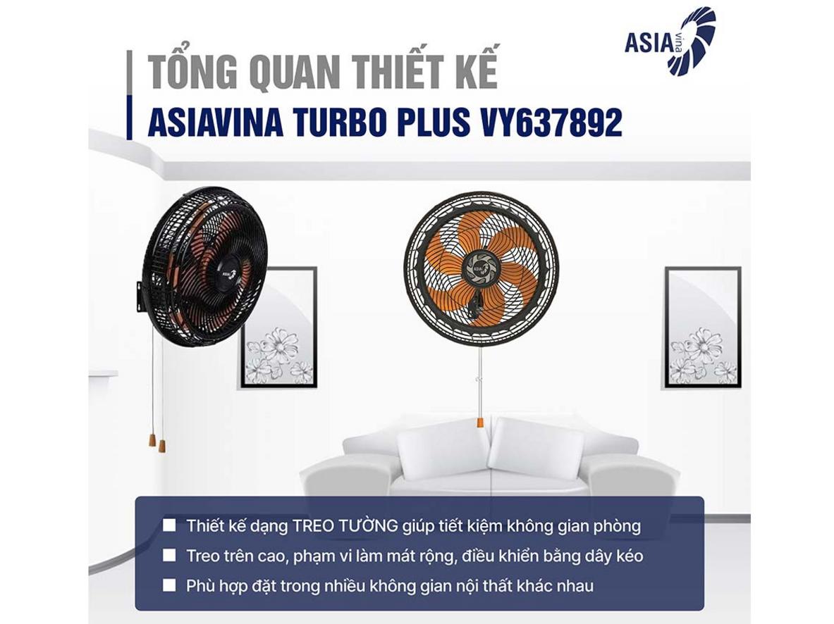 Cấu hình 90W, cánh 40cm và 6 cánh giúp quạt treo tường ASIAVINA Turbo Plus tạo gió mạnh cho không gian rộng.