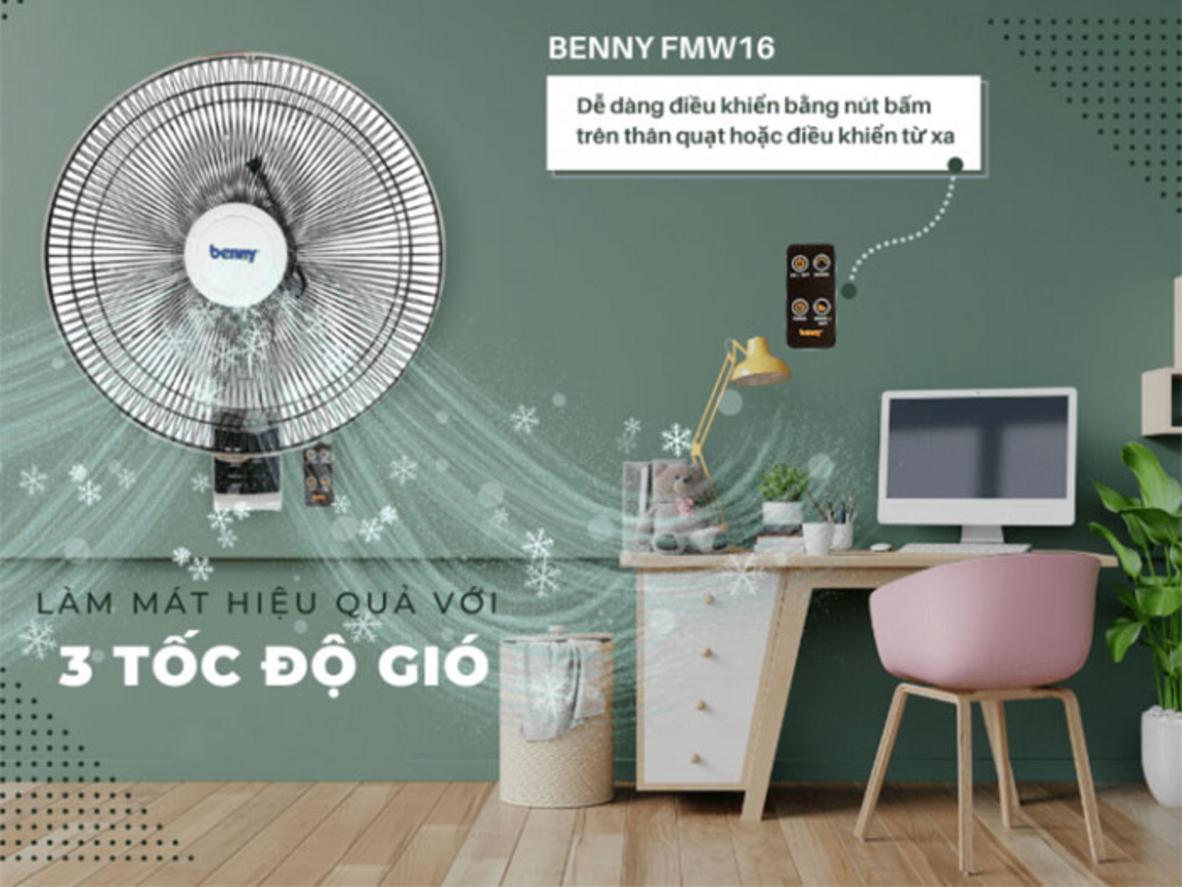 Benny FMW16 mang lại luồng gió mạnh 54 m3/phút và thao tác remote tiện lợi.