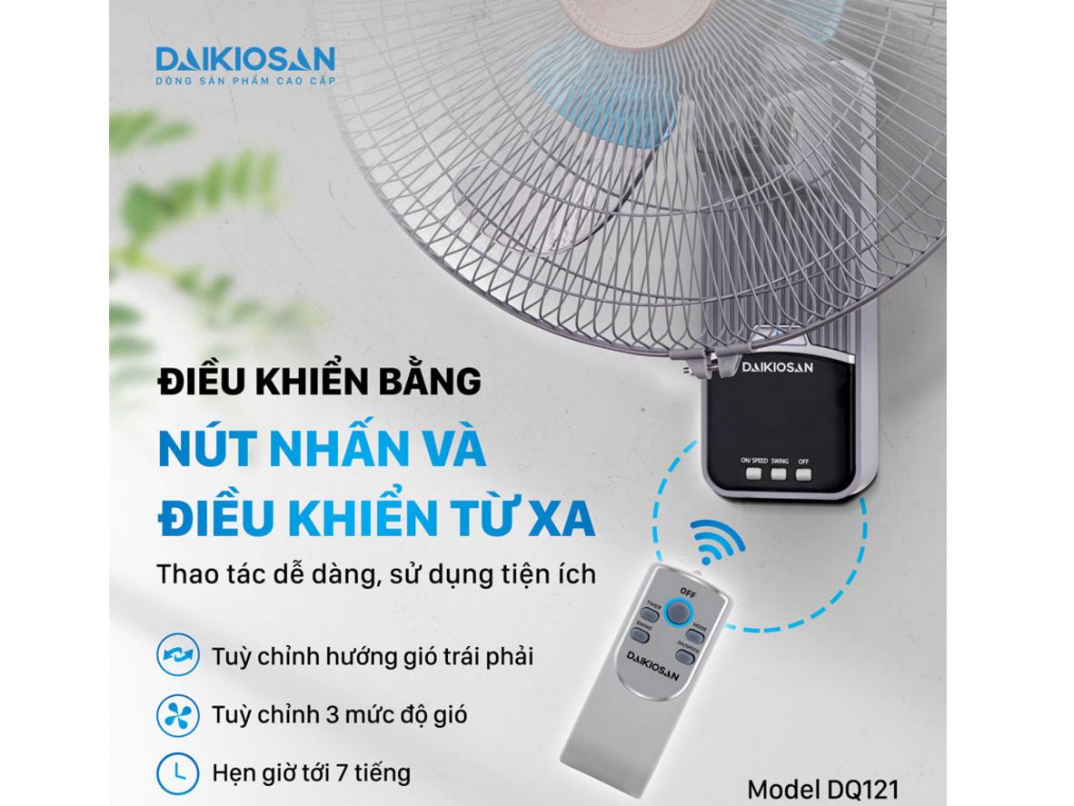 Daikiosan DQ121 làm mát mạnh với thiết kế treo tường gọn diện tích.