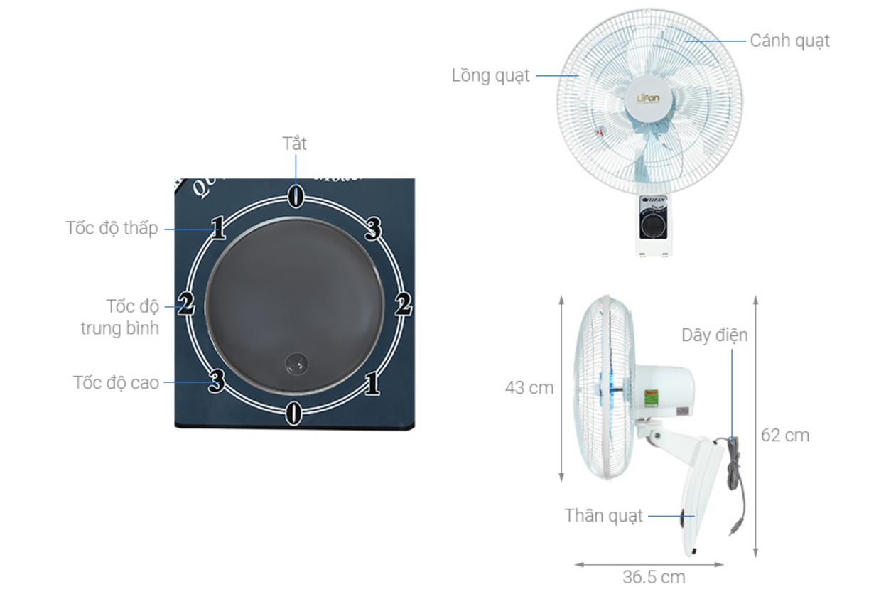 45W và 220V/50Hz giúp quạt vận hành ổn định, phù hợp nhu cầu gia đình.