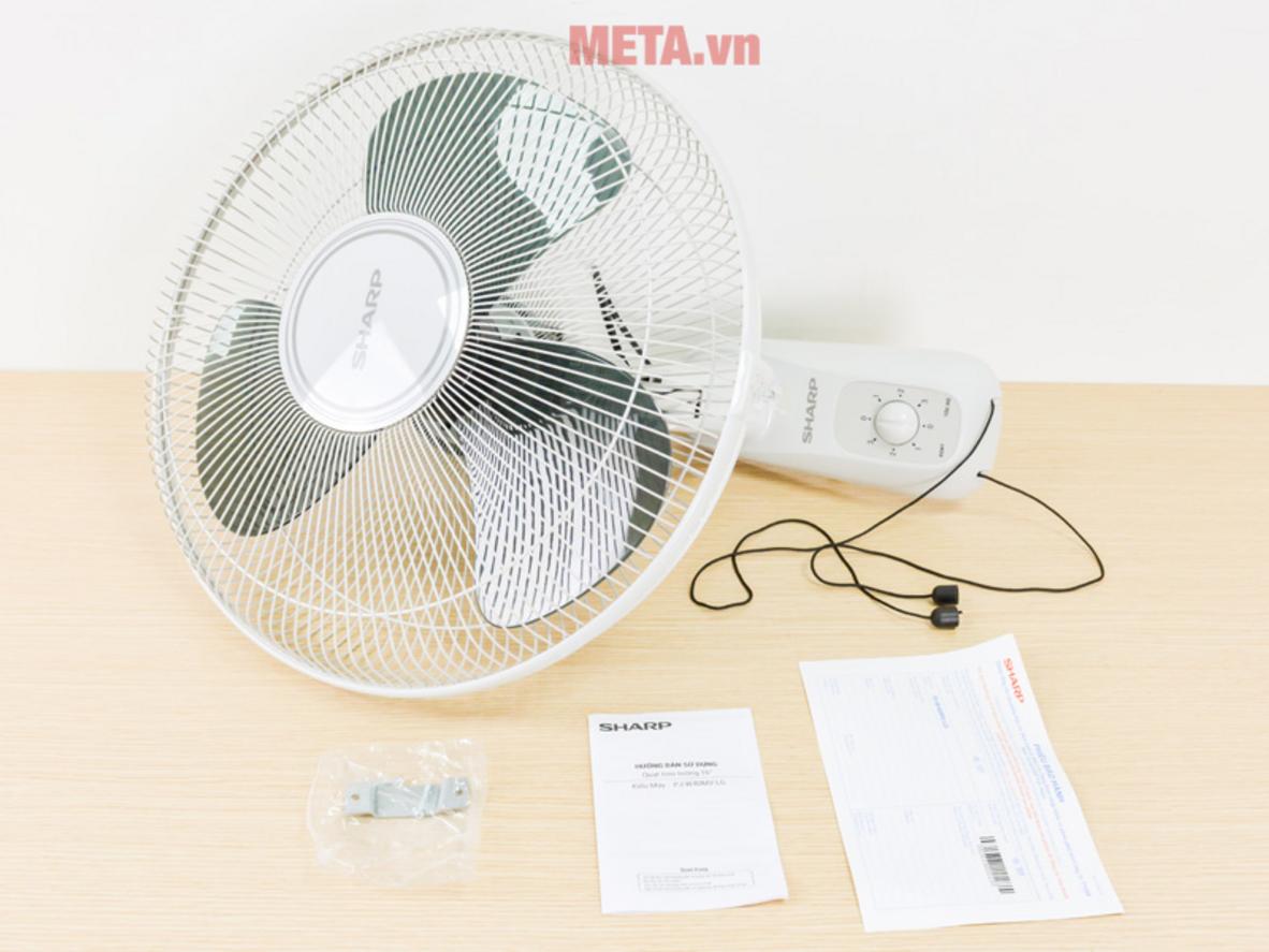 Thông số chính của quạt treo tường Sharp PJ-W40MV-LG: 55W, sải cánh 40cm, 3 cánh nhựa.