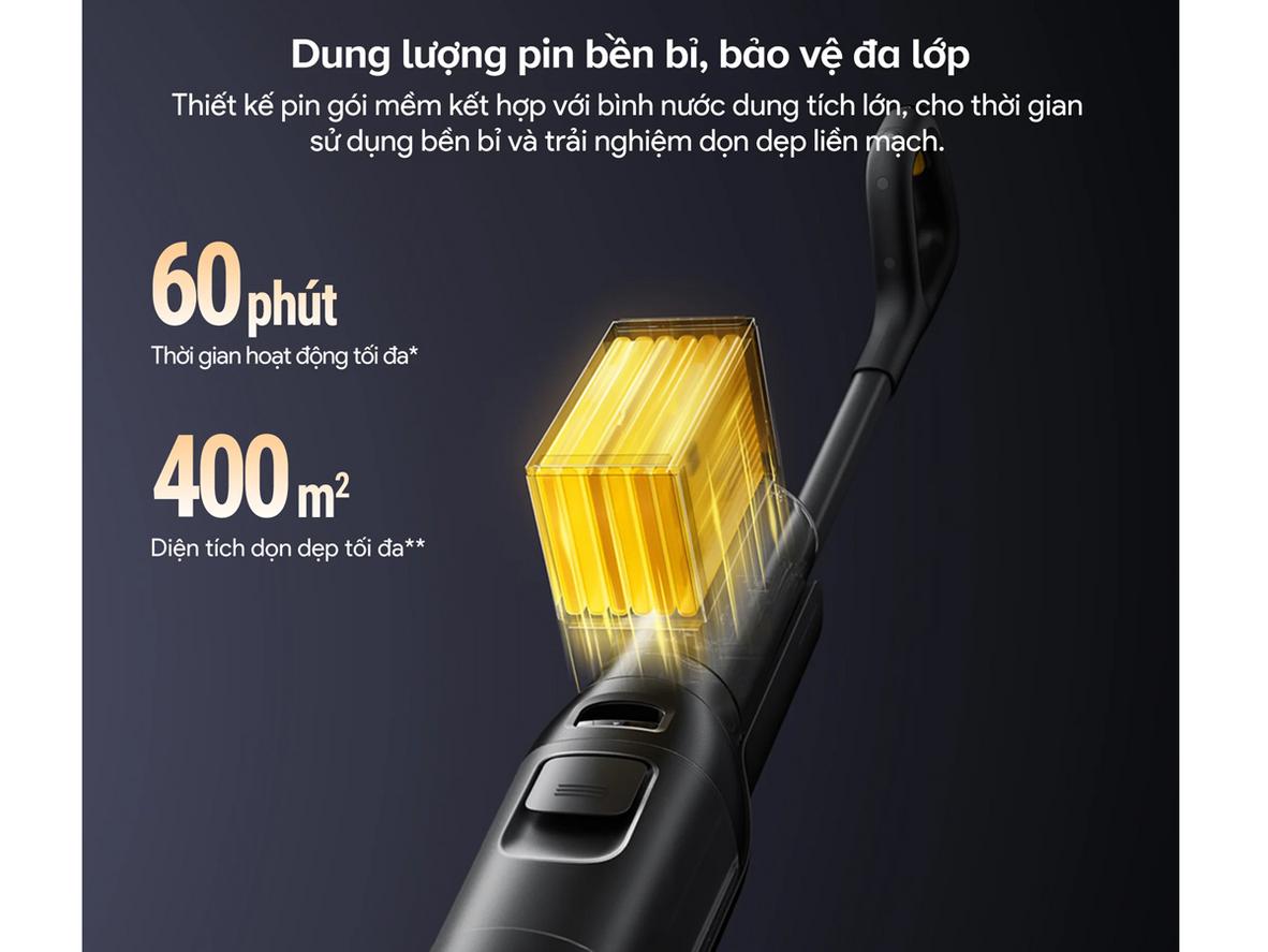 Roborock F25 ACE Pro xử lý vết bẩn sâu bằng công nghệ phun bọt và lực hút 25.000Pa.
