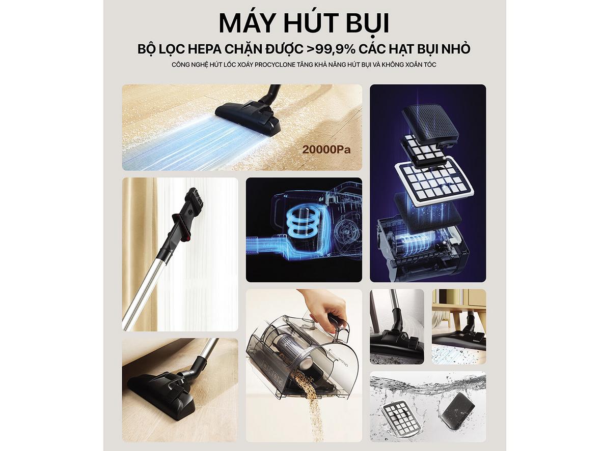 Dây nguồn 5m giúp di chuyển linh hoạt trong nhà.