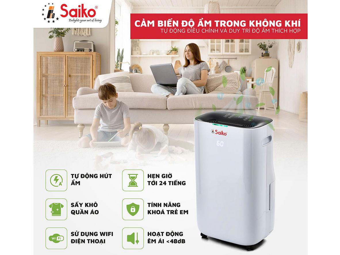Điều khiển máy hút ẩm Saiko qua Wi‑Fi/app rất tiện khi dùng hằng ngày
