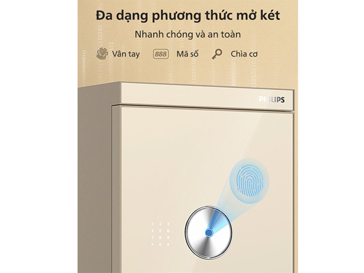 Vân tay sinh trắc học giúp mở két nhanh và phân quyền sử dụng thuận tiện.
