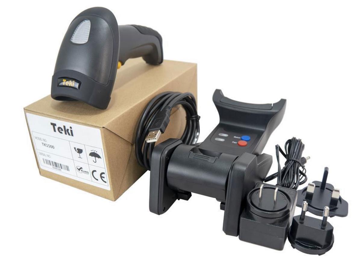 Teki TK1500 V2 quét 300 scan/s, hỗ trợ Bluetooth 5.0 và 2.4 GHz để xử lý mã 1D nhanh hơn.