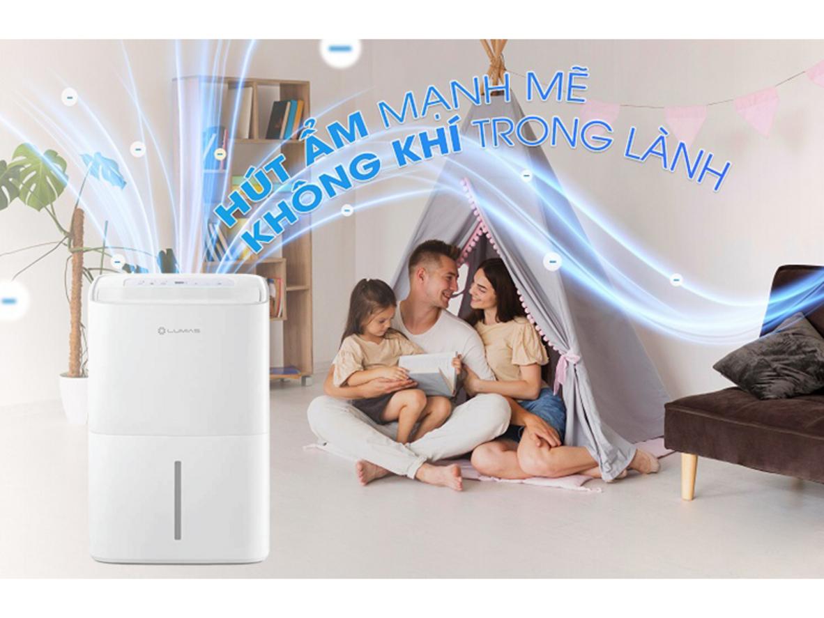 Thông số chính của Lumias D6S-60L: 60L/ngày, 160m2, 630W, 7.7L.