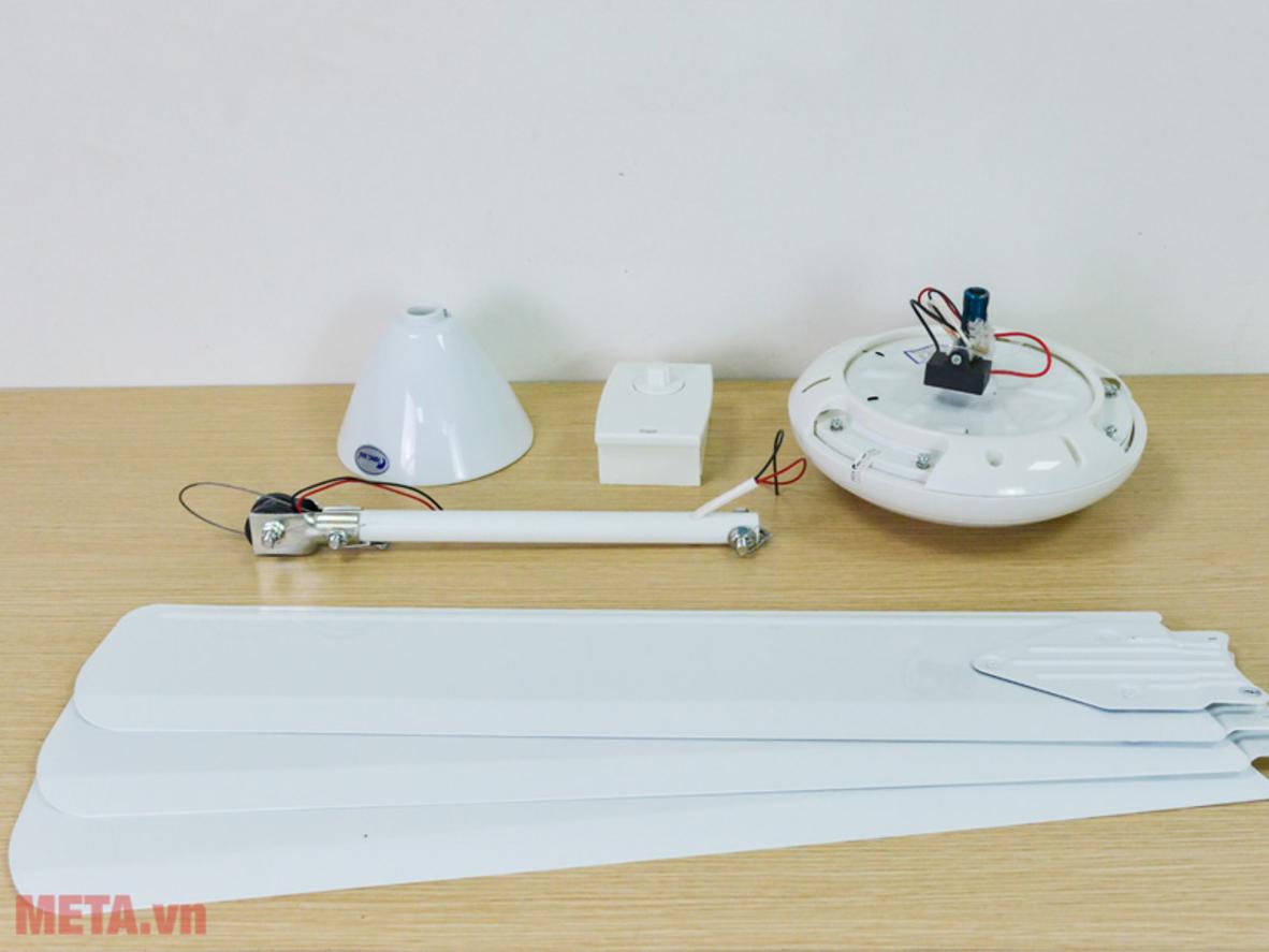 Chiều dài ti 28cm và màu trắng giúp quạt gọn, dễ phối nội thất.