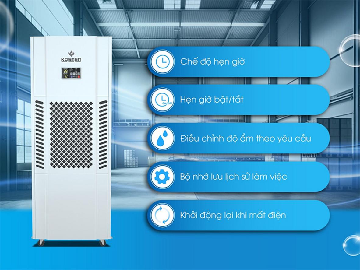 Vỏ kim loại phủ sơn tĩnh điện tăng độ bền cho máy hút ẩm công nghiệp.