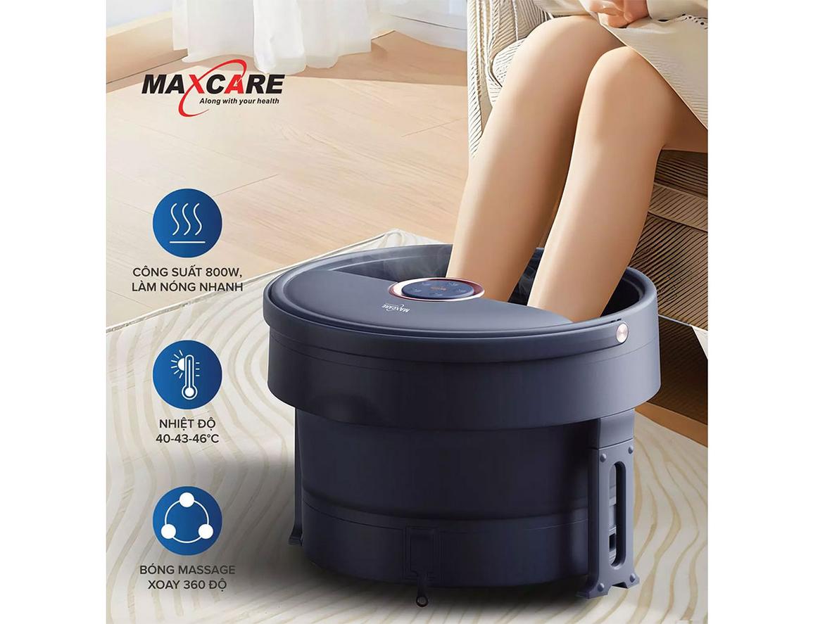 Bồn ngâm chân Maxcare Max648Pro với thiết kế gấp gọn hiện đại và hệ thống massage chuyên sâu