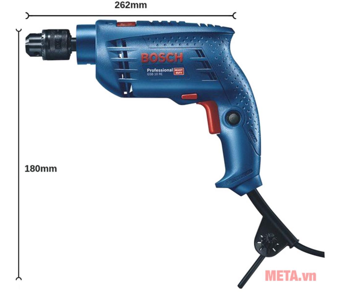 Bosch GSB 10 RE hỗ trợ khoan thường, khoan động lực và vặn vít cho nhu cầu sửa chữa đa dụng.