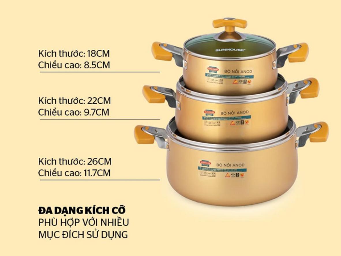Chi tiết thiết kế và công năng bộ nồi Sunhouse SH8834