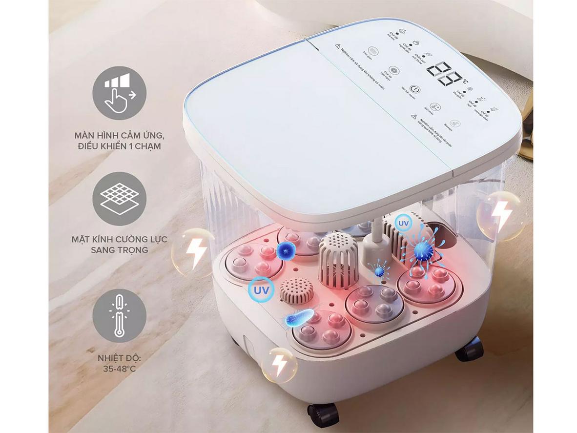 Hệ thống con lăn và bảng điều khiển cảm ứng của bồn ngâm chân Maxcare Max648 Smart