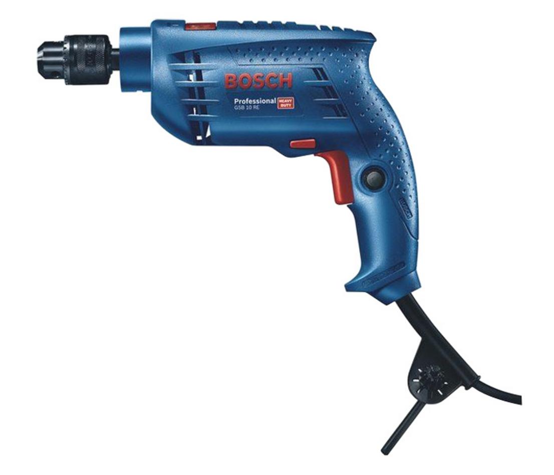 Máy khoan động lực Bosch GSB 10 RE nhỏ gọn, phù hợp khoan tường nhẹ và lắp đặt gia đình.