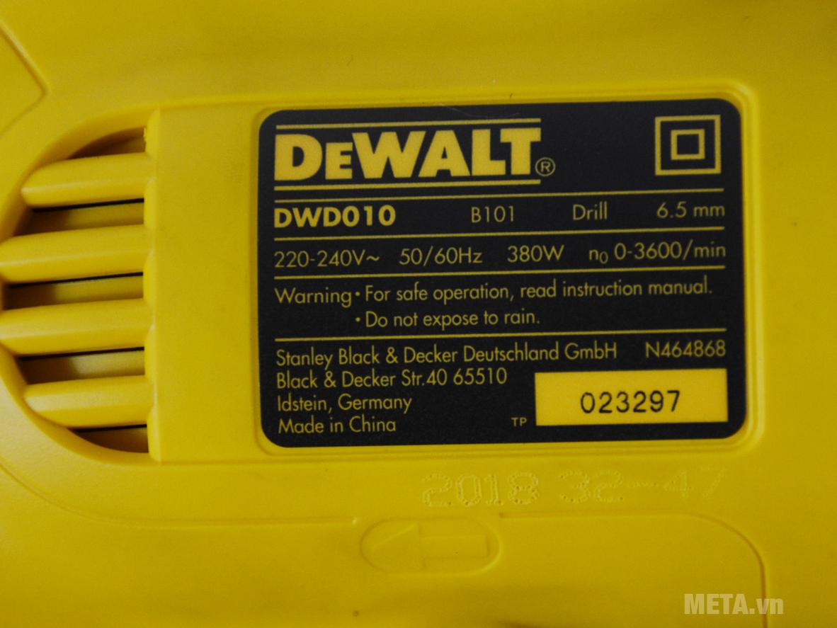 DeWalt DWD010 tối ưu cho khoan nhanh, thao tác linh hoạt và làm việc trong không gian hẹp.